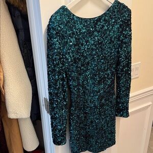 Dress the Population Teal Sequin Long Sleeve Dress